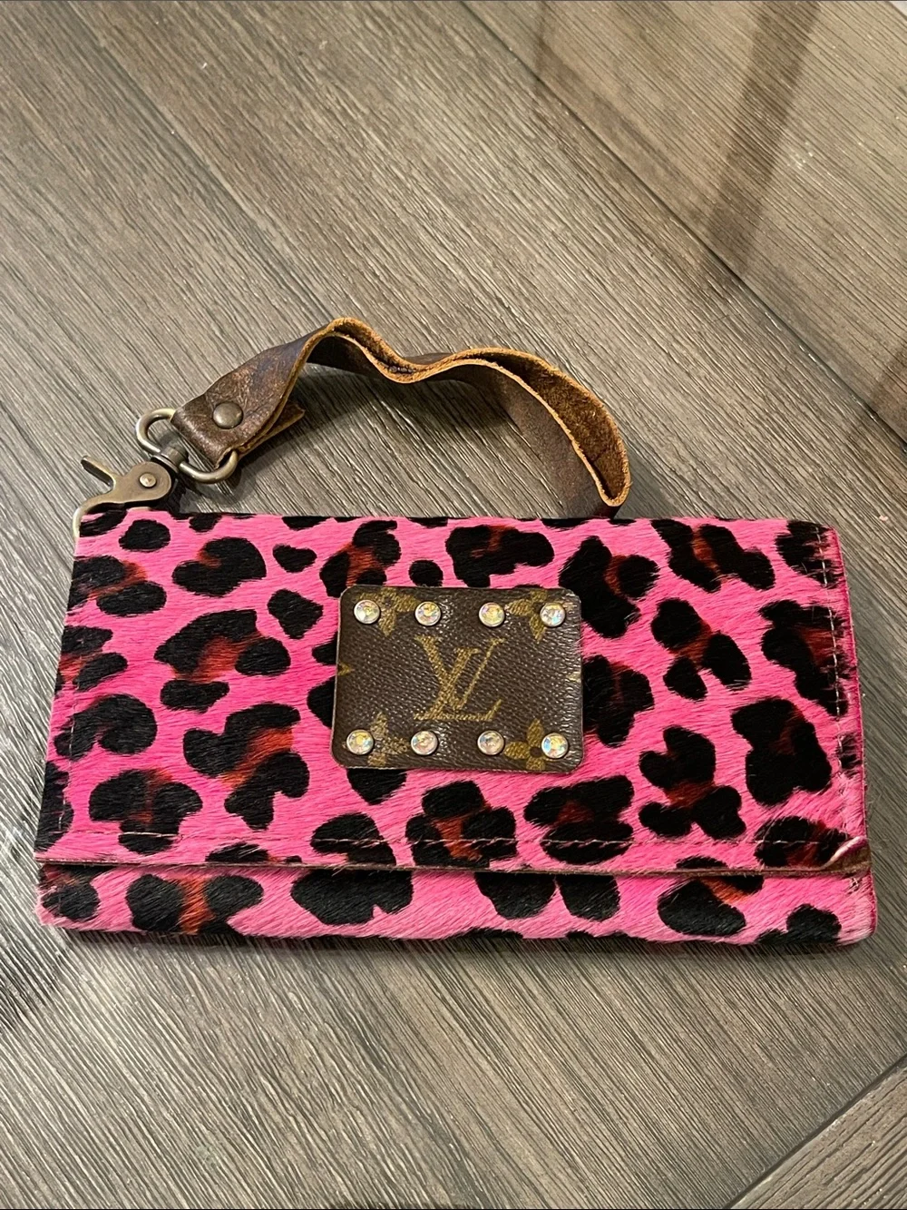 Keep It Gypsy Upcycled  Pink Leopard Ponyhair - Cowhide Trifold Wallet
